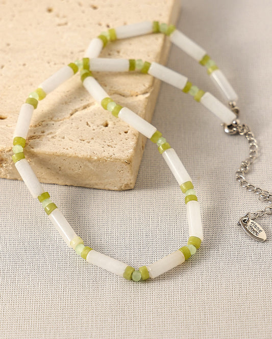 White Green Bamboo Crystal Necklace - Crystal Nexus