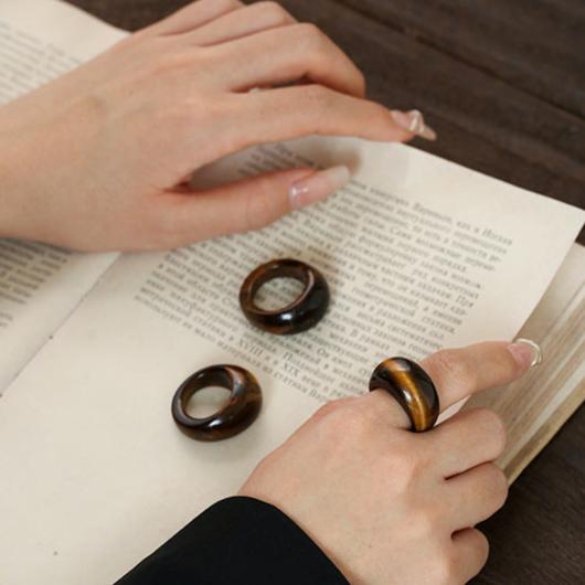 Round Tiger's Eye Stone Ring - Crystal Nexus