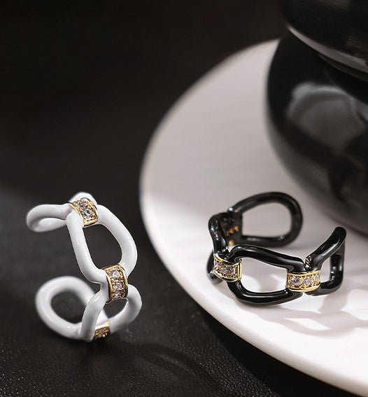 Black and White Knot Ring - Crystal Nexus